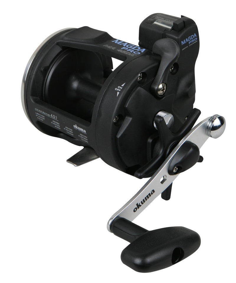 Okuma Magda Pro Line Counter Levelwind Trolling Reel, Small, Black/Silver, MA-20DX - Image 1